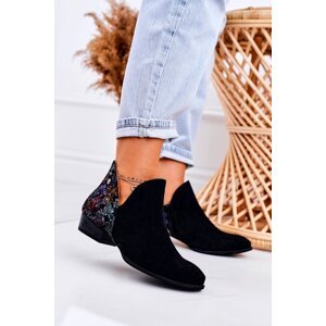 Women's Leather Boots Maciejka Black With Flowers