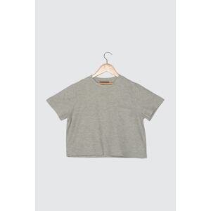 Trendyol Crop Knitted T-Shirt WITH Grey Pocket Detail