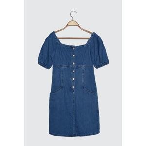 Trendyol Front Button Denim Dress WITH Blue Balloon Sleeves