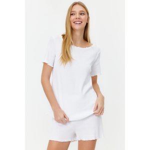 Trendyol White Ribbed Shorts Knitted Pajama Set