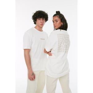 Trendyol White Unisex Oversize/Wide Cut Text Printed 100% Cotton T-Shirt