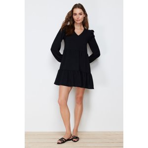Trendyol crna skupljena ruffle detalj mini tkana tkana haljina