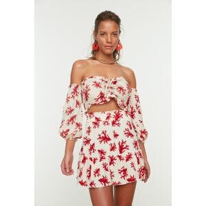 Trendyol Underwater Patterned Woven Balloon Sleeve Blouse Skirt Beach Set