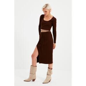 Trendyol Brown Tie Detailed Knitwear Bottom-Top Set