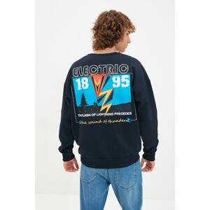 Trendyol Navy Blue Oversize/Wide Cut Back Printed Sweatshirt