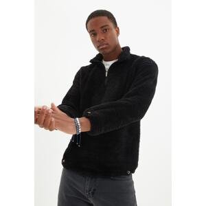 Trendyol Black Regular Cut Warm Plush Sweatshirt with Zipper and Stopper
