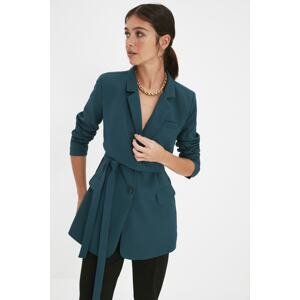 Trendyol Emerald Green Regular Lined Tie-Up Woven Blazer Jacket