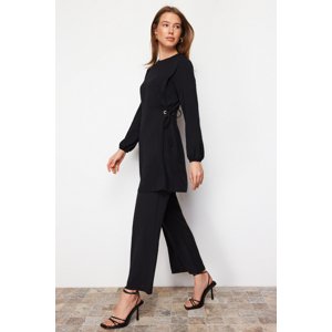 Trendyol Black Eyelet Tie Detailed Aerobin Tunic-Pants Set