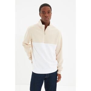 Trendyol Beige Regular/Normal Cut Stand-Up Collar Paneled Zipper Inside Fleece/Warm Sweatshirt