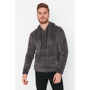 Trendyol Smoke Regular/Normal Cut Hooded Warm Plush Sweatshirt