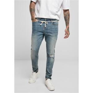 Slim Fit Drawstring Jeans Medium Heavy Ruined Washed