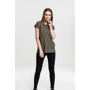 Women's olive T-shirt with extended shoulder