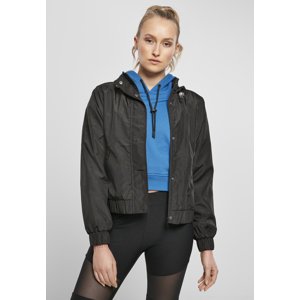 Women's Oversized Glossy Crinkle Nylon Jacket Black
