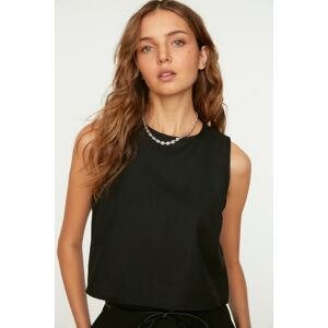 Trendyol Black Sleeveless Crop Woven Linen Look Blouse