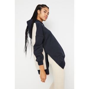 Trendyol Navy Color Block Wide In-Mould Fleece Knitted Sports Sweatshirt