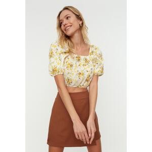 Trendyol Yellow Floral Pattern Square Neck Crop Blouse