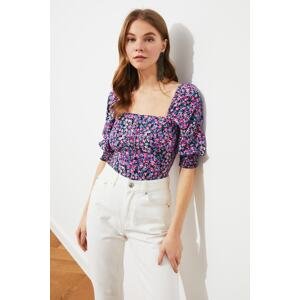 Trendyol Multi Color Crop Woven Square Neck Floral Pattern Blouse
