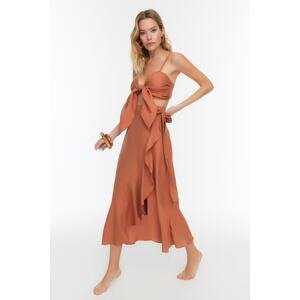 Trendyol Cinnamon Woven Flounce Blouse Skirt Beach Set