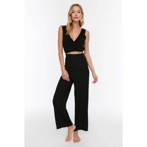 Trendyol Black Woven Ruffle Blouse Trousers Beach Set
