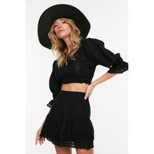 Trendyol Black Lace Detailed Ruffled Voile Beach Bottom and Top Set