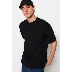 Trendyol Muški Black Basic 100% pamučna opuštena majica kratkih rukava za vrat posade
