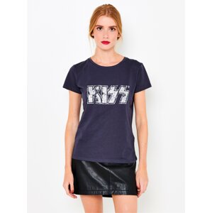 Dark blue t-shirt with CAMAIEU print - Women's