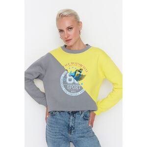 Trendyol Yellow Color Block Loose Thick Fleece Knitted Sweatshirt