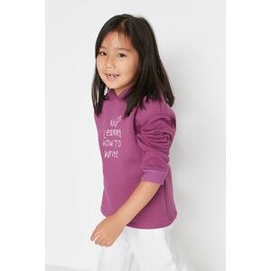 Trendyol Girls Purple Hooded Printed Knitted Sweatshirt