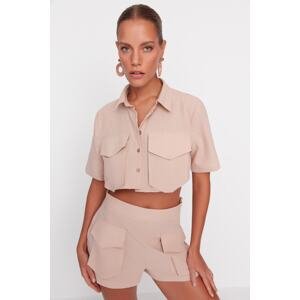 Trendyol Beige Woven 100% Cotton Shirt and Shorts Set With Pocket