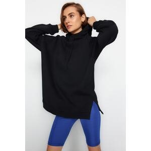 Trendyol Black Hooded Oversize Raised Knitted Sweatshirt