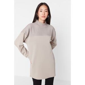 Trendyol Mink Oversize Knitted Color Block Sweatshirt Tunic