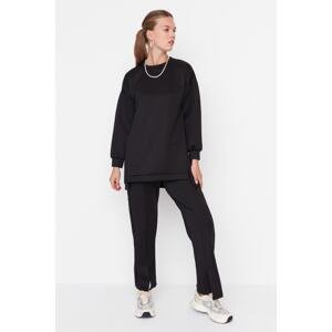 Trendyol Black Oversize Slit Detailed Scuba Tunic-Pants Knitted Bottom-Top Set