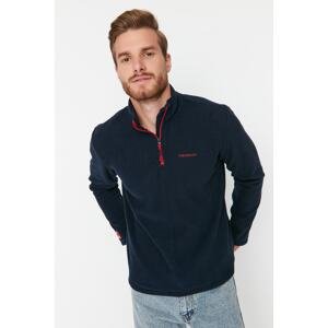 Trendyol Navy Blue Regular/Normal Cut Zippered Stand Collar Anti-pilling Fleece Sweatshirt