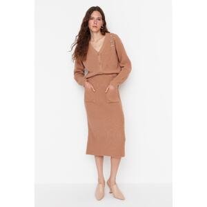 Trendyol Limited Edition Brown Stone Embroidered Sweater Top-Top Set