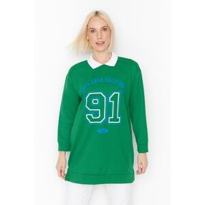 Trendyol Green Polo Neck Printed Soft Pillow Knitted Sweatshirt