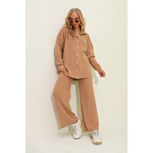 Trend Alaçatı Stili Women's Biscuit Knitwear Set With Buttons, Self-Textured