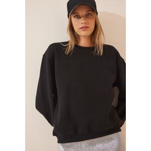 Happiness İstanbul Women's Black Raised Basic Sweatshirt