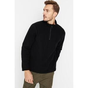 Trendyol Black Regular/Normal Cut Stand Collar Zippered Anti-pilling Fleece Sweatshirt