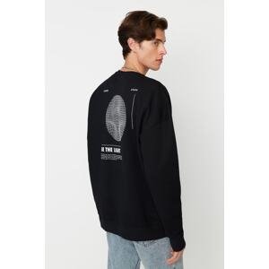 Trendyol Black Oversize/Wide Cut Fleece Inside/Warm Mystic Printed