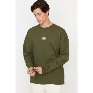 Trendyol Navy Blue Oversize/Wide Cut Fit Animal Embroidered Fleece/Warm Sweatshirt