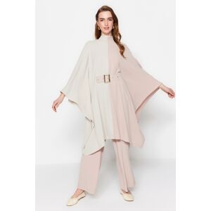 Trendyol Beige Color Block Waist Belted Tunic-Pants Woven Suit