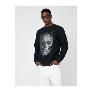 Koton Skull Printed Sweatshirt Raised Crew Neck