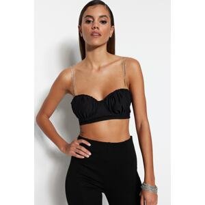 Trendyol Black Crop Lined Shiny Stone Woven Bustier