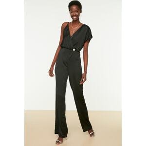 Trendyol Black Stone Accessory Satin Jumpsuit
