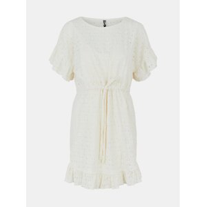 Cream Perforated Dress with Drawstring at the Waist Pieces Life - Women's