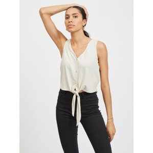 Cream short top with tie VILA Anika - Women's