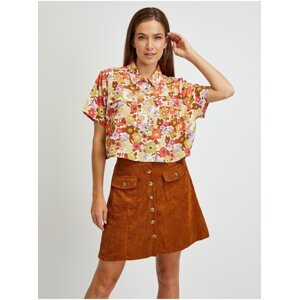 Brown-cream floral short shirt Noisy May Nika - Women's