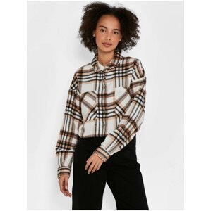 Brown-cream checkered cropped shirt Noisy May Flanny - Women's