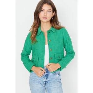 Trendyol Green Fitted Pocket Detail Plaid Crop Woven Jacket