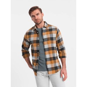 Ombre Men's plaid flannel shirt - yellow and black
